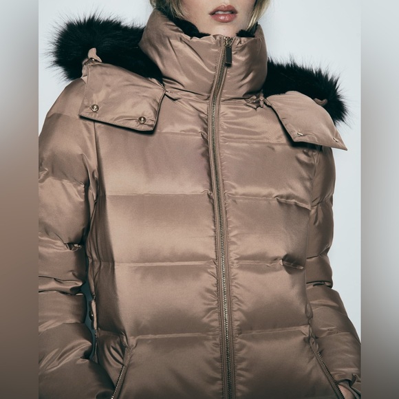 Zara KHAKI LONGLINE HOODED QUILTED JACKET - Picture 12 of 16